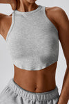 PACK264782-P1011-1, Light Grey Ribbed Active Sports Cropped Tank Top