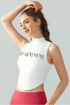 PACK264783-P1-1, White Letter Print Mock Neck Curved Hem Sport Tank Top