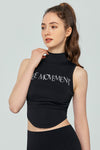 PACK264783-P2-1, Black Letter Print Mock Neck Curved Hem Sport Tank Top