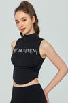 PACK264783-P2-1, Black Letter Print Mock Neck Curved Hem Sport Tank Top