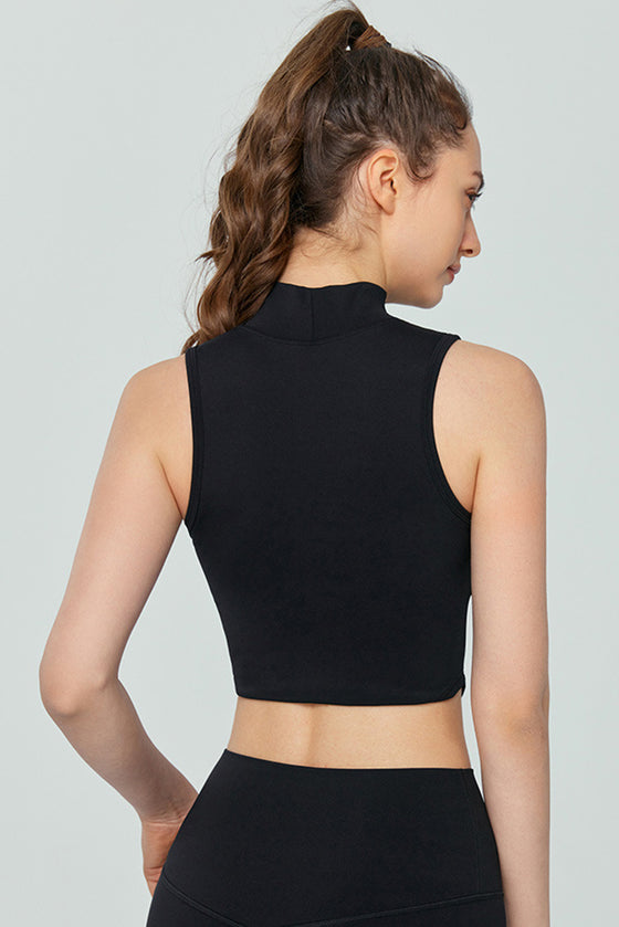 PACK264783-P2-1, Black Letter Print Mock Neck Curved Hem Sport Tank Top