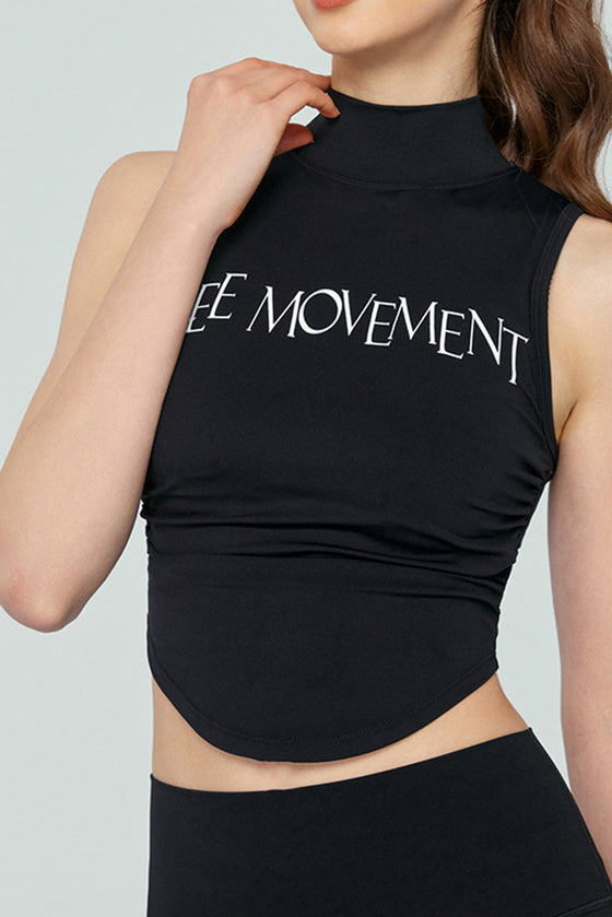 PACK264783-P2-1, Black Letter Print Mock Neck Curved Hem Sport Tank Top