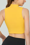 PACK264783-P7-1, Yellow Letter Print Mock Neck Curved Hem Sport Tank Top
