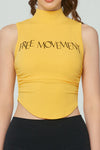 PACK264783-P7-1, Yellow Letter Print Mock Neck Curved Hem Sport Tank Top
