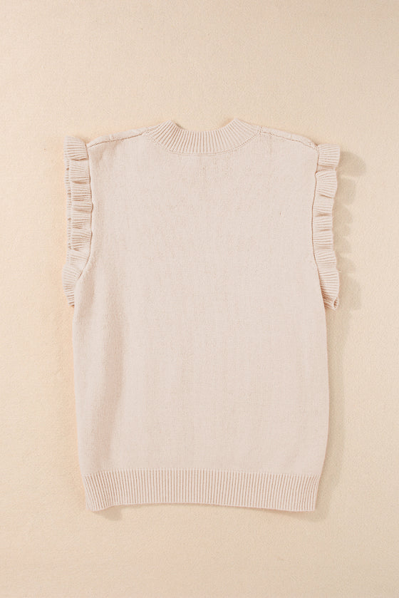 PACK2724369-P6016-1, Parchment Cable Knit Mock Neck Cap Sleeve Sweater