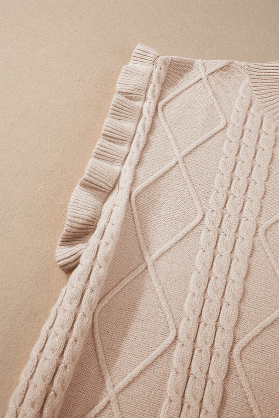 PACK2724369-P6016-1, Parchment Cable Knit Mock Neck Cap Sleeve Sweater