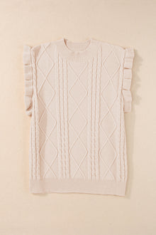  PACK2724369-P6016-1, Parchment Cable Knit Mock Neck Cap Sleeve Sweater