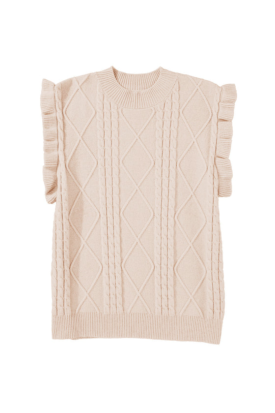 PACK2724369-P6016-1, Parchment Cable Knit Mock Neck Cap Sleeve Sweater