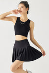 PACK265556-P2-1, Black Waistband Pleated Pocketed Lining Active Skirt
