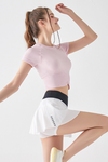 PACK265557-P1-1, White Colorblock Waistband Geo Print 2-in-1 Active Skirt