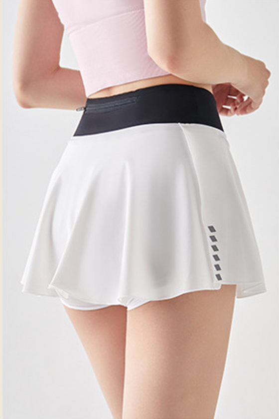 PACK265557-P1-1, White Colorblock Waistband Geo Print 2-in-1 Active Skirt