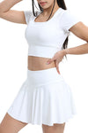 PACK265558-P1-1, White High Waist Beck Zipper Pocket Ruffled Active Skirt