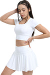 PACK265558-P1-1, White High Waist Beck Zipper Pocket Ruffled Active Skirt