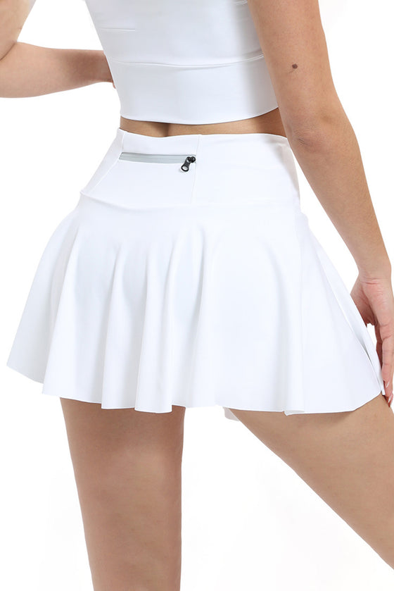 PACK265558-P1-1, White High Waist Beck Zipper Pocket Ruffled Active Skirt