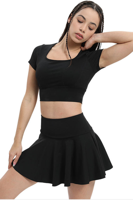 PACK265558-P2-1, Black High Waist Beck Zipper Pocket Ruffled Active Skirt
