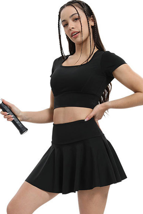 PACK265558-P2-1, Black High Waist Beck Zipper Pocket Ruffled Active Skirt