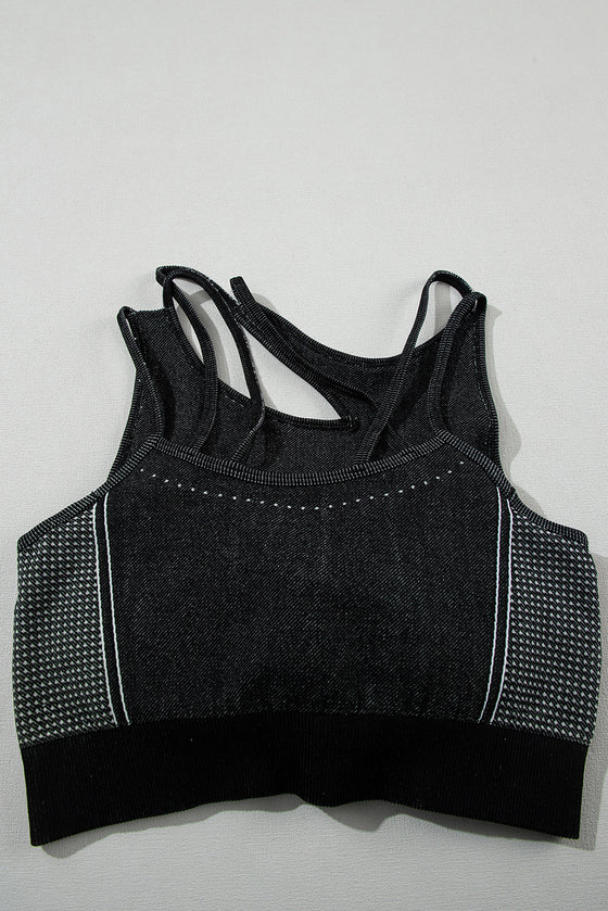 PACK2611500-2-1, Black Strappy Mix Pattern Cutout Bra and Shorts Set