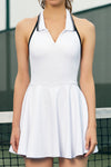 PACK267010-P1-1, White Colorblock Sleeveless Collared Halter Neck Backless Sports Dress
