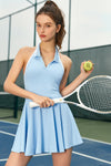 PACK267010-P804-1, Beau Blue Colorblock Sleeveless Collared Halter Neck Backless Sports Dress