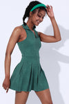 PACK267011-P309-1, Blackish Green Sleeveless V Neck Shirt Collar Sports Mini Dress