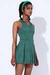 PACK267011-P309-1, Blackish Green Sleeveless V Neck Shirt Collar Sports Mini Dress