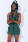 PACK267011-P309-1, Blackish Green Sleeveless V Neck Shirt Collar Sports Mini Dress