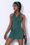 PACK267011-P309-1, Blackish Green Sleeveless V Neck Shirt Collar Sports Mini Dress