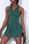 PACK267011-P309-1, Blackish Green Sleeveless V Neck Shirt Collar Sports Mini Dress