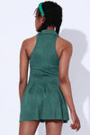 PACK267011-P309-1, Blackish Green Sleeveless V Neck Shirt Collar Sports Mini Dress
