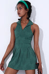 PACK267011-P309-1, Blackish Green Sleeveless V Neck Shirt Collar Sports Mini Dress