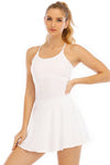 PACK267012-P1-1, White Spaghetti Straps U Neck Pocketed Active Dress