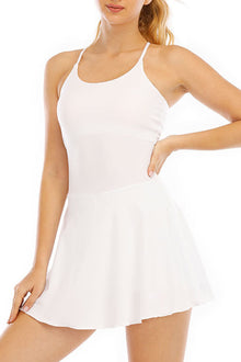  PACK267012-P1-1, White Spaghetti Straps U Neck Pocketed Active Dress