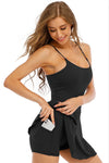 PACK267012-P2-1, Black Spaghetti Straps U Neck Pocketed Active Dress