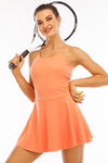 PACK267012-P3014-1, Grapefruit Orange Spaghetti Straps U Neck Pocketed Active Dress