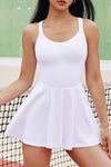 PACK267013-P1-1, White Solid Crisscross Open Back Ruffled Active Dress