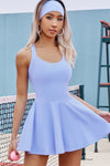 PACK267013-P304-1, Sky Blue Solid Crisscross Open Back Ruffled Active Dress