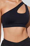 PACK264786-P2-1, Black Solid One Shoulder Cut Out Sports Bra