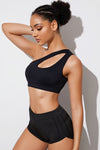 PACK264786-P2-1, Black Solid One Shoulder Cut Out Sports Bra