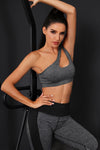 PACK264786-P2011-1, Dark Grey Solid One Shoulder Cut Out Sports Bra