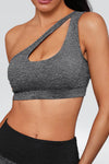 PACK264786-P2011-1, Dark Grey Solid One Shoulder Cut Out Sports Bra