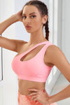 PACK264786-P4010-1, Peach Blossom Solid One Shoulder Cut Out Sports Bra