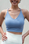 PACK264784-P304-1, Sky Blue Ribbed Spaghetti Strap V Neck Cropped Yoga Top
