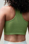 PACK264785-P1109-1, Grass Green Textured Racerback Slim Fit Cropped Sports Top