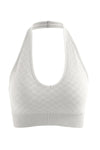 PACK264787-P1-1, White Solid Textured Halter Neck Sports Bra