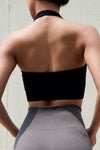 PACK264787-P2-1, Black Solid Textured Halter Neck Sports Bra