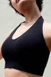 PACK264787-P2-1, Black Solid Textured Halter Neck Sports Bra