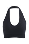 PACK264787-P2-1, Black Solid Textured Halter Neck Sports Bra