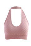 PACK264787-P1010-1, Light Pink Solid Textured Halter Neck Sports Bra