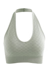 PACK264787-P1209-1, Laurel Green Solid Textured Halter Neck Sports Bra