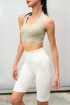 PACK264787-P1209-1, Laurel Green Solid Textured Halter Neck Sports Bra
